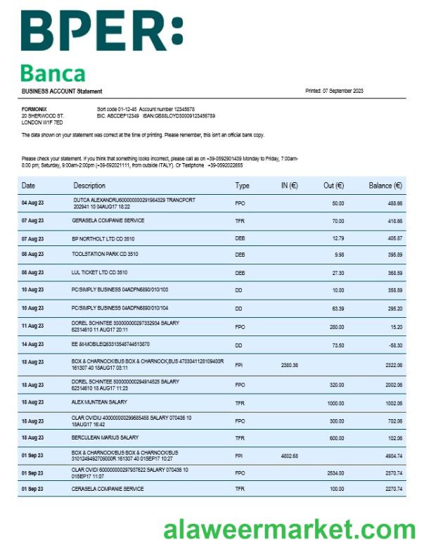 BPER Group organization statement Word and PDF template